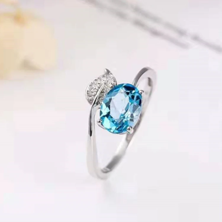 

gold plated jewelry 18k gold plated 925 sterling silver natural topaz ring for women jewelry silver, Blue