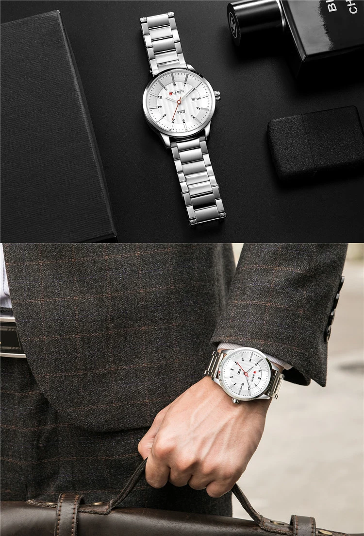 CURREN 8316 new men's fashion brand steel belt week calendar life waterproof sports quartz watch stainless steel men's watch