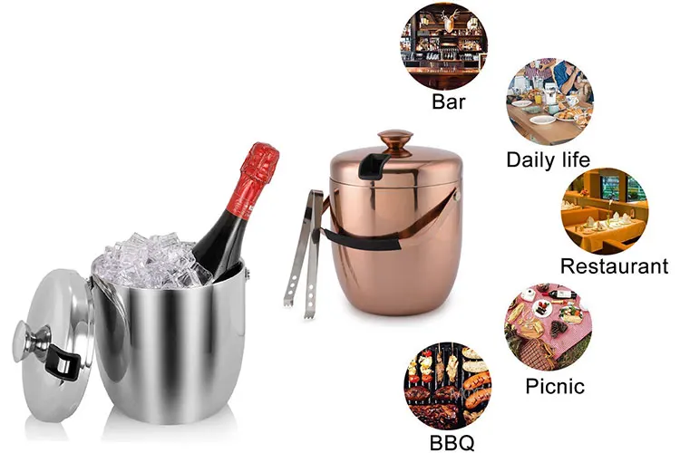3l Round Copper Ice Bucket Holder Stainless Steel Champagne Ice Bucket