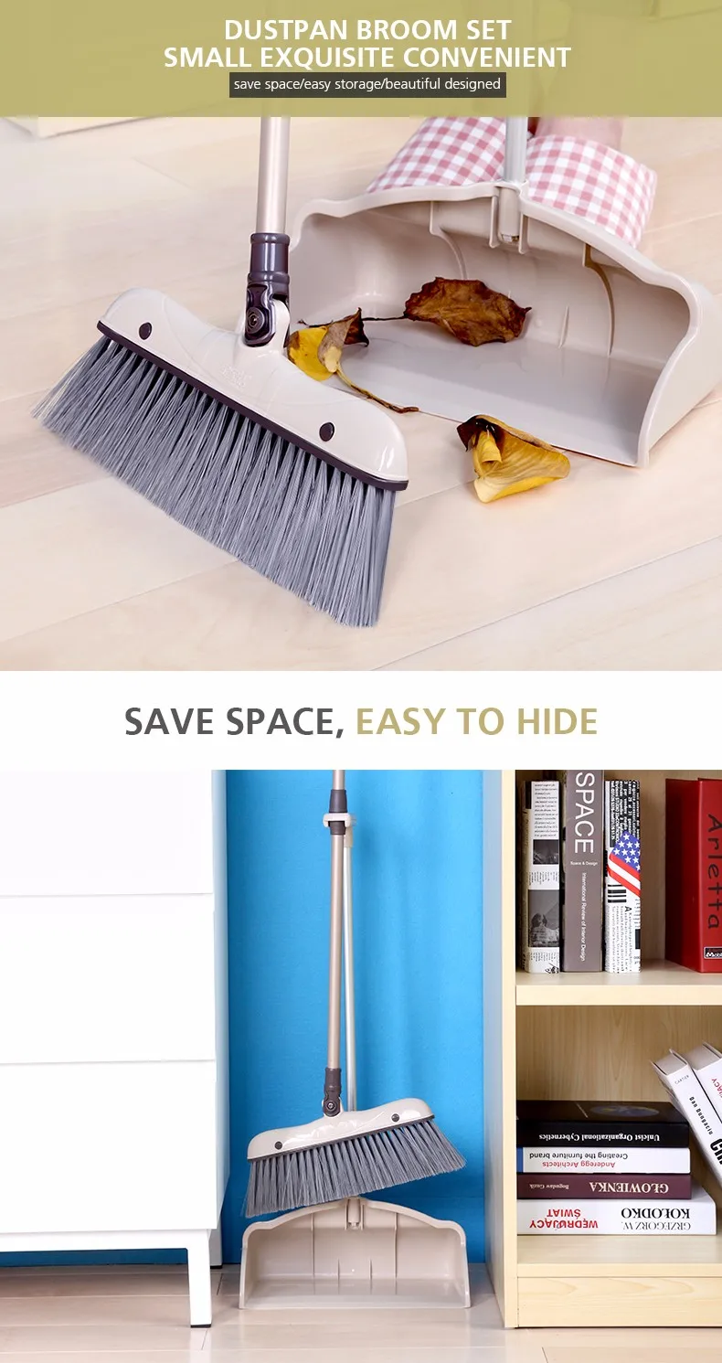Household Long Adjustable Broom Handle Plastic Broom And Dustpan Set