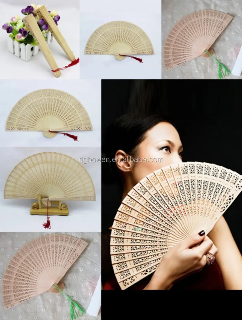 Wedding Hand Fragrant Party Carved Bamboo Folding Fan Chinese Style Wooden L 