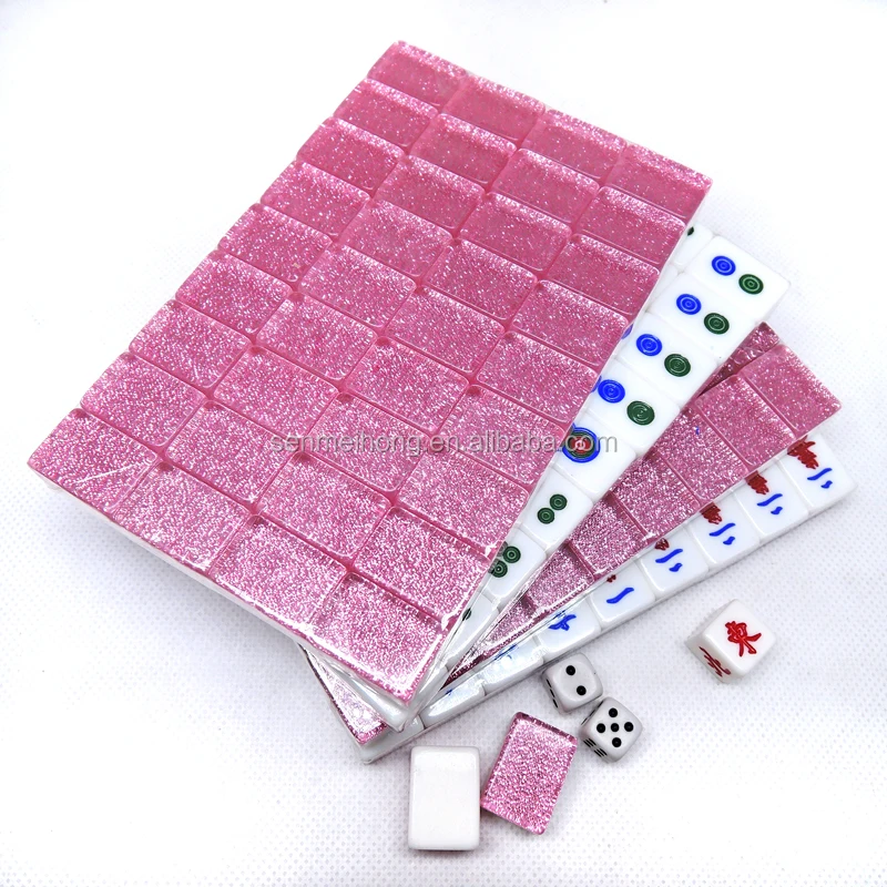 

2.0*1.4*1.2cm High-grade Chinese Crystal Mahjong Tiles Set with Pink Sparkles