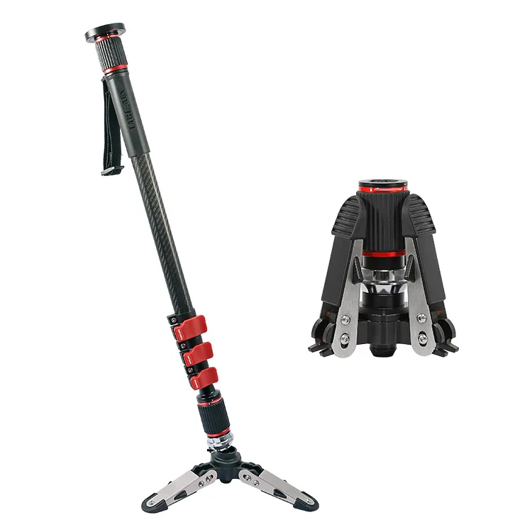 

High Quality Multifunction Carbon Fiber Alpenstock Unipod Telescopic Camera Monopod, Black/red