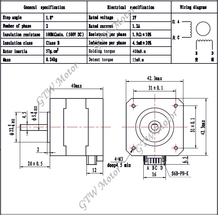 17hs300120b Nema 17 Hybrid Stepper Motor For 3d Printer Buy Nema 17