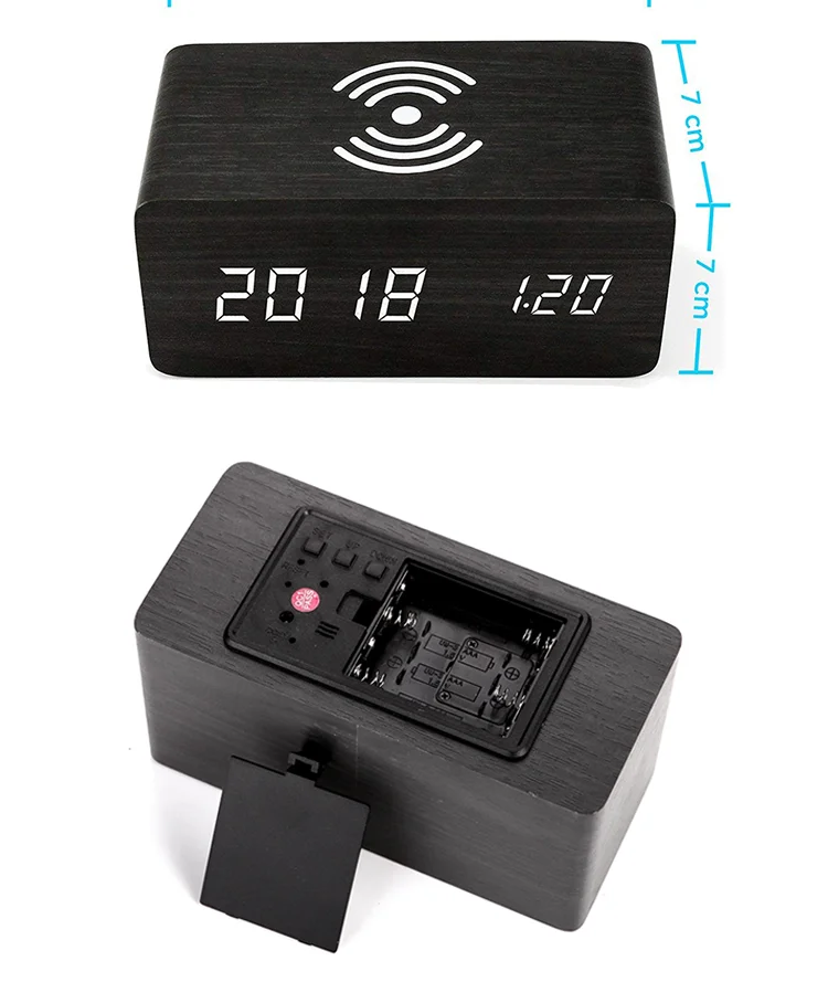 Multi function Digital Wooden Wireless Charger Alarm Clock Buy 