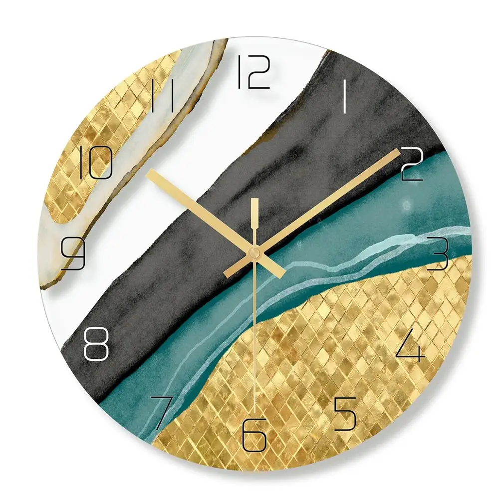 

Tempered Glass Colorful UV Printing Wall Clock for Home Office Decor, Gold,green,black,white,colorful