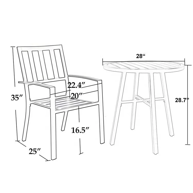 
3 pieces black stylish modern fence design patio outdoor metal table and chairs 