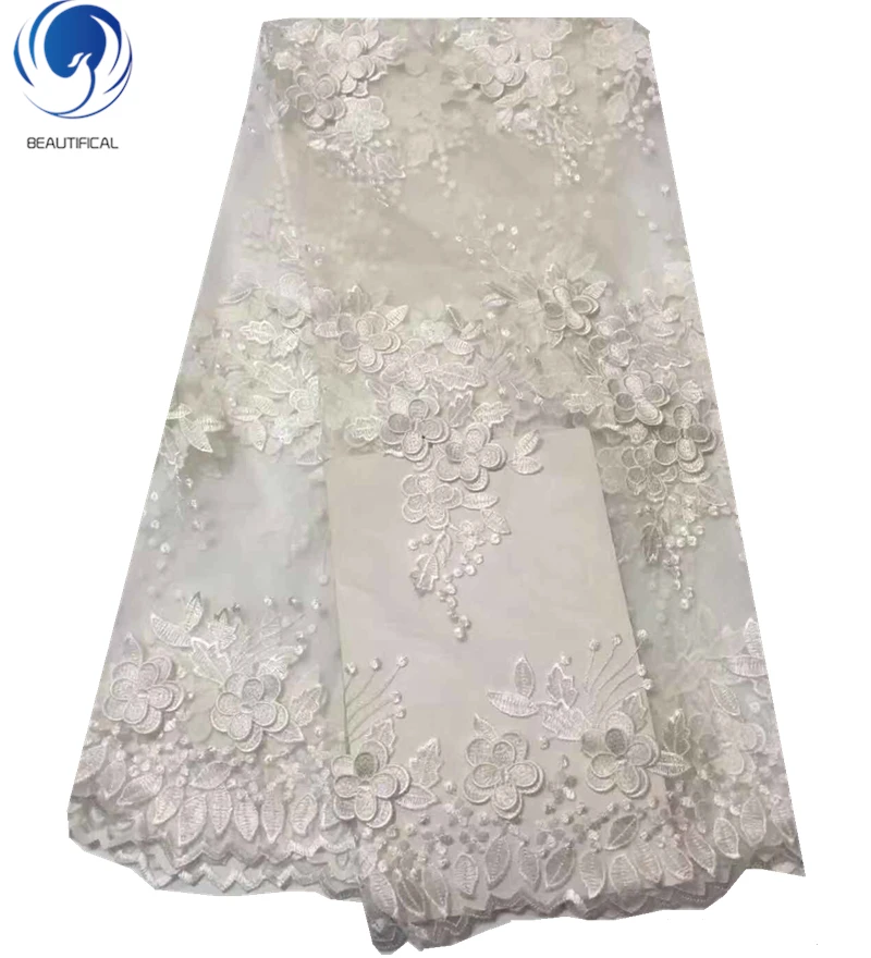 

Beautifical african bridal lace fabric white embroidery lace wedding party nigerian french tulle fabric ML35N62, Can be customized