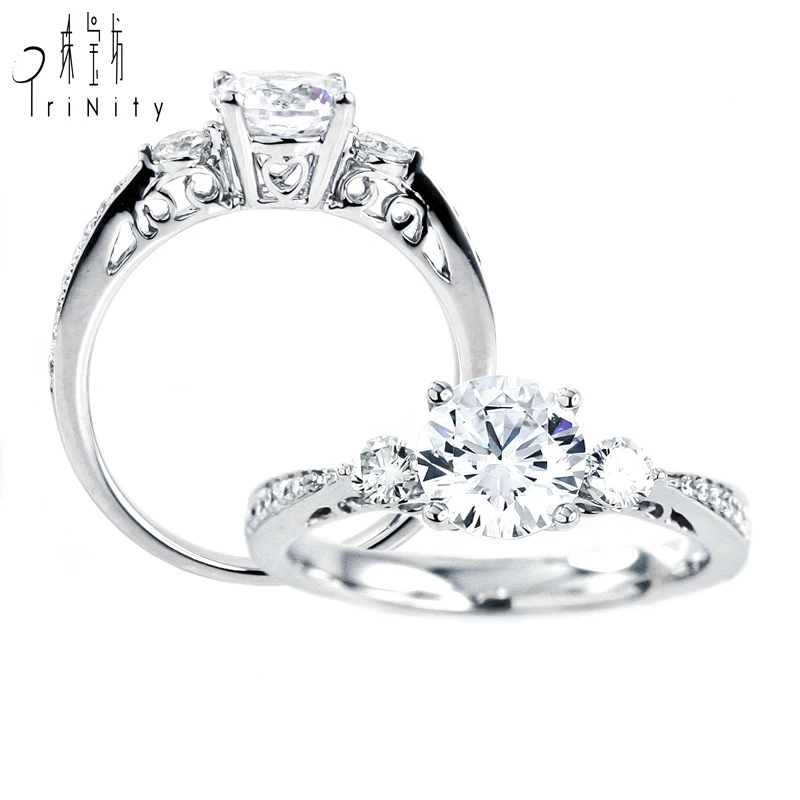 

18K Solid White Gold Diamond Engagement Ring Semi Setting Rings Without Center Stone