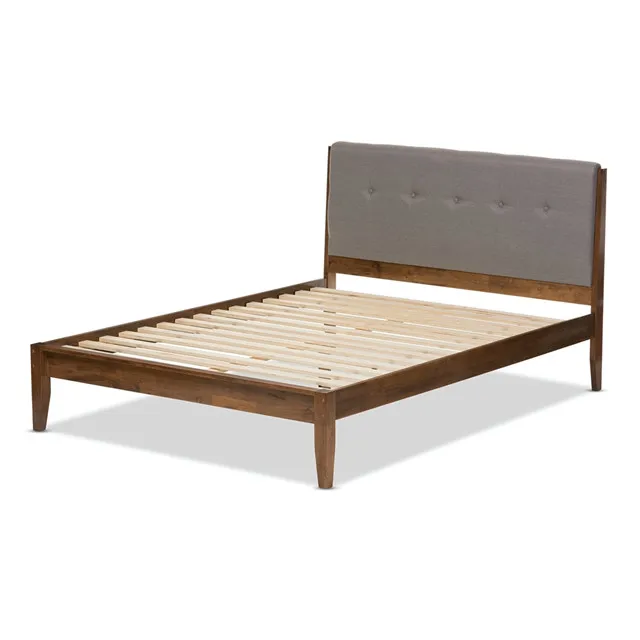 French Style Upholstered OAK Wooden Frame Linen Bed Double Size For Bed Room