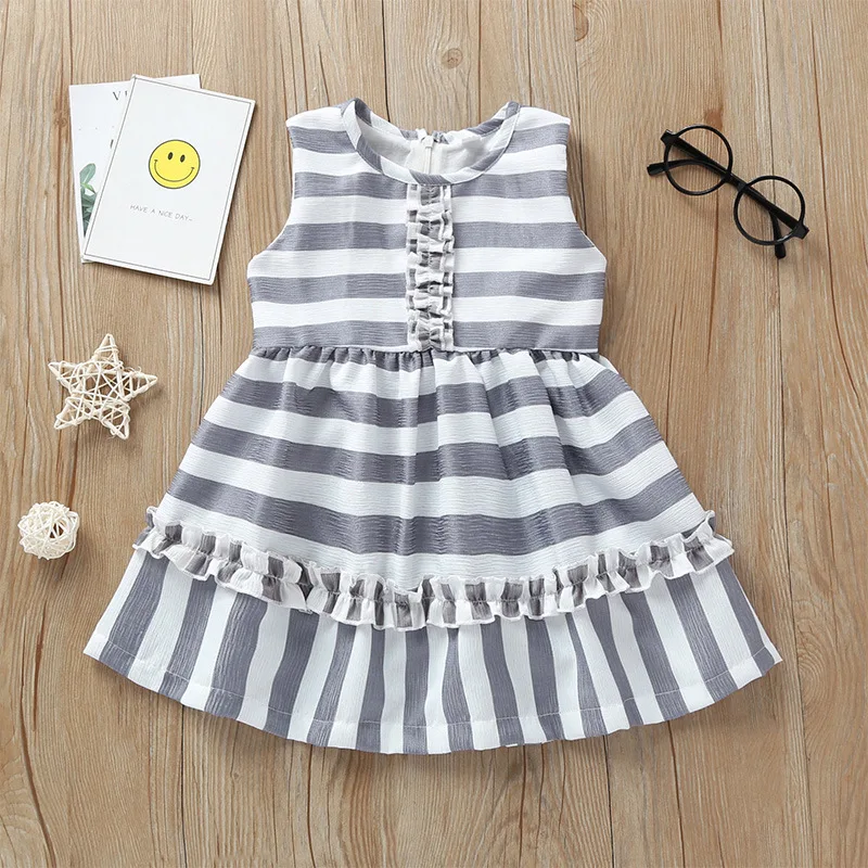 

Summer Toddler Kids Baby Girls Dress Casual Sleeveless Striped ruffle sleeveless Party Dress Sundress One Pieces, As picture