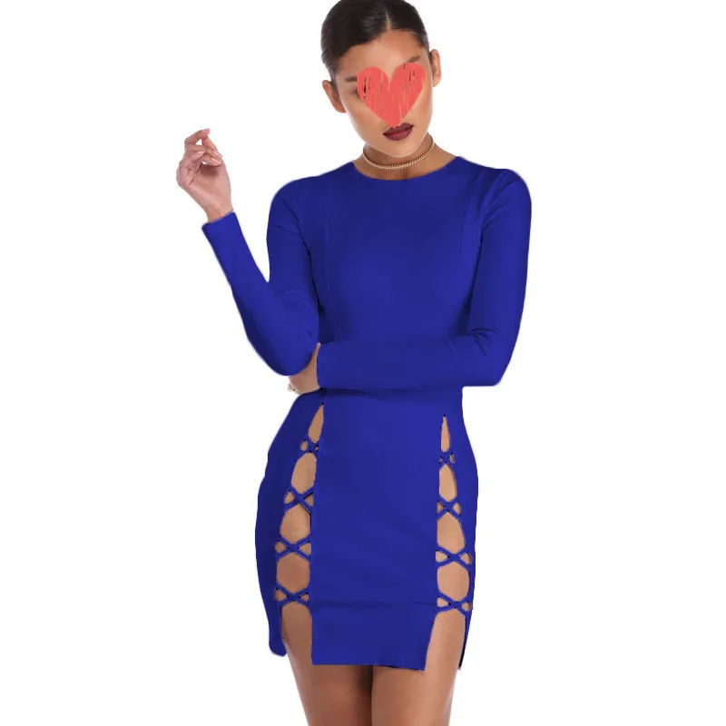 

Long Sleeve Blue O Neck Lady A Line Dress 2017 Model Dresses, Shown