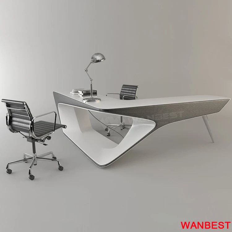 Fancy Artificial Stone Office Executive Boss Writing Desk Study Room Table Set
