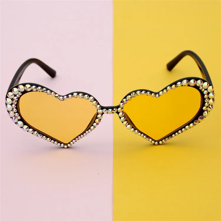 

Hot Sale Cute Young Ladies Pink Sunglasses Handmade Rhinestone Sunglasses Heart, Mix color or custom colors