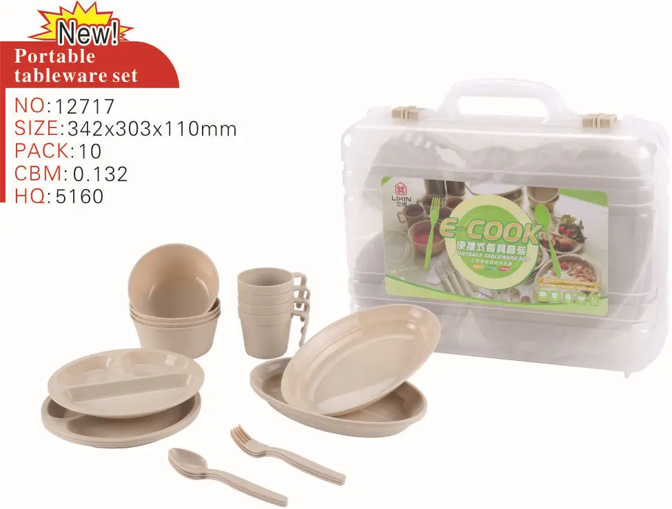 Haixing plastic Camping Pinic Portable Cutlery set with fork knife spoon bowl cup plate dinnerware