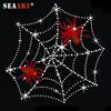 Spider Among Net Crystal Iron On Rhinestone Heat Transfer Motif