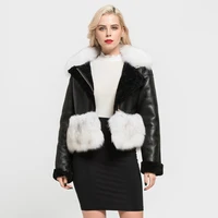 

New Arrival Women's Genuine Sheepskin Jacket Fox Fur Collar Real Fur Lining Fashion Leather Coat