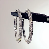 

HQER-010 China Wholesale Bulk Women Earring 2 Rows Crystal Rhinestone Bridal Large Hoop Earrings Wedding Jewelry