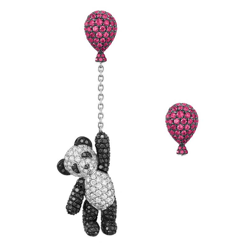 

Lovely Cubic Zircon Panda Balloon CZ Crystal Asymmetry Drop Earrings, Silver