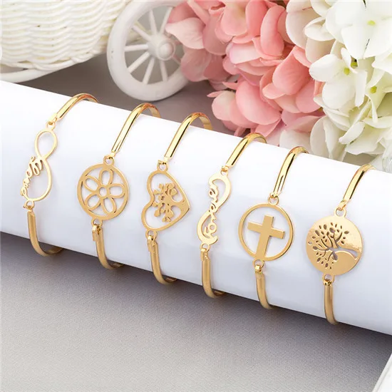 

Love Heart Infinity Leaf Real Gold Plated Stainless Steel Bracelet Bangle