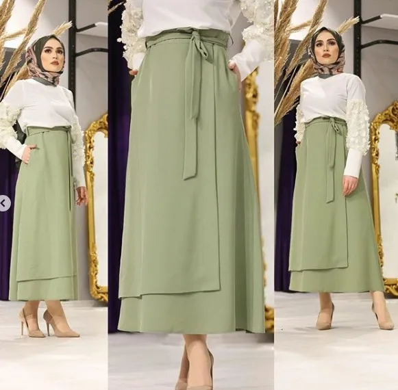 2019 Custom New Hot Elegant Muslim Maxi Skirt  Spring Autumn Long muslim long skirt
