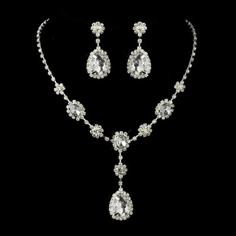 

Newest Crystal Rhinestone Jewelry Set Colorful Diamond Necklace and Earrings Sets