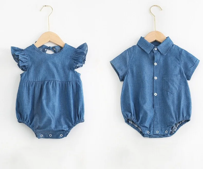 Baby denim Clothes Newborn baby brother and sister jeans rompers