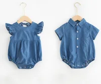 

Baby denim Clothes Newborn baby brother and sister jeans rompers