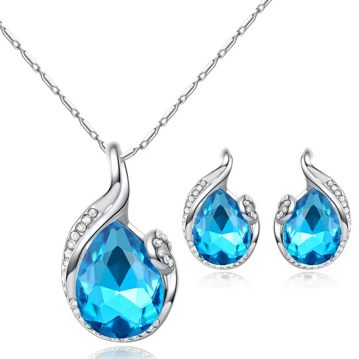 

New angel tears crystal necklace earrings set, N/a