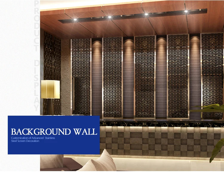 hotel hall interior decoration lobby wall design stainless steel background 3d panel wall metal feature art deco wall panels