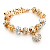 

New Gold Color Heart Bracelets For Women DIY Charm Bracelets Bangles Luxury Famous Brand Jewelry
