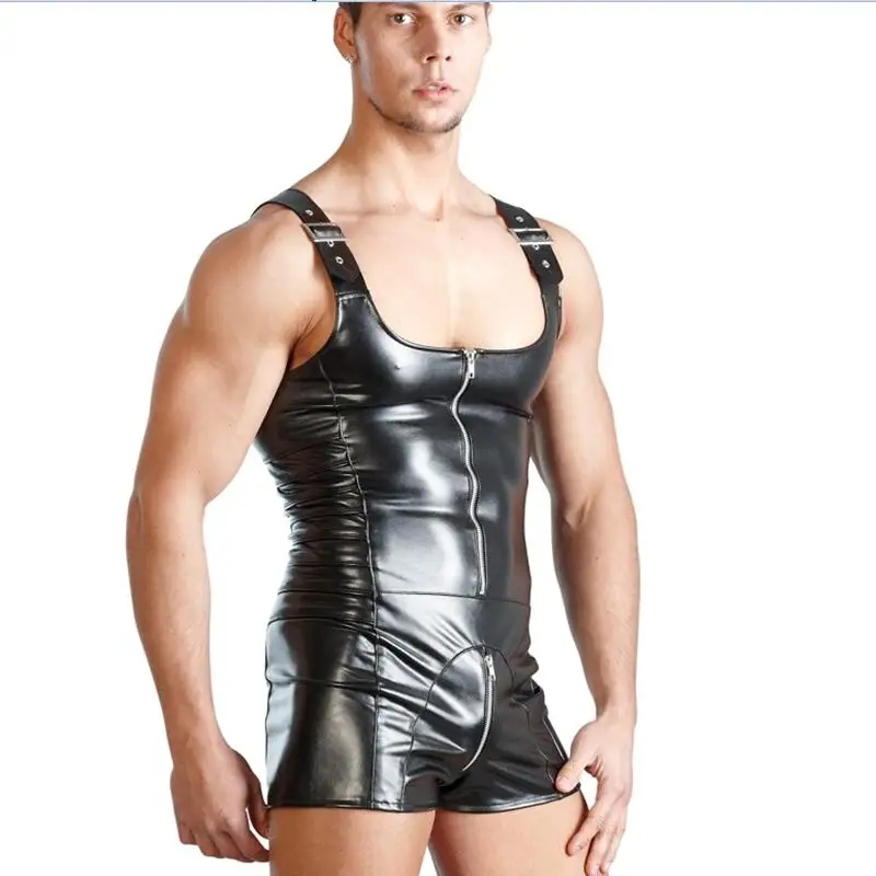 

N934 black wetlook men's costume leather jumpsuit latex catsuit men