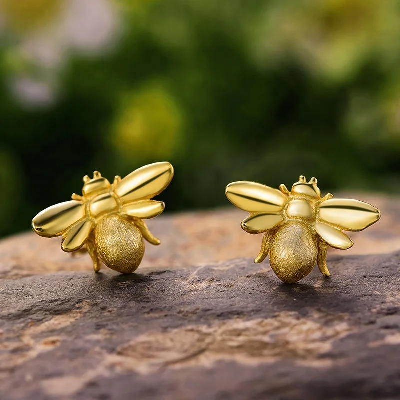 Bee silver simple gold earring design for women