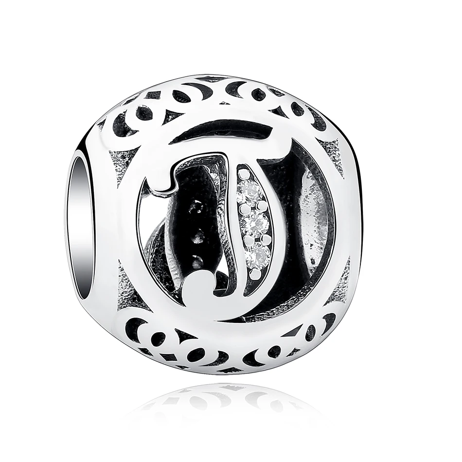 

Genuine 925 Sterling Silver Crystal Beads Letter T Round Charms Fit Womens Snake Bracelets Jewelry Making