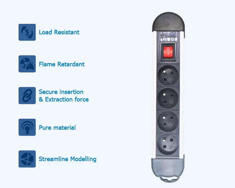 Ce European Power Strip 4 Way Extension Cord Multiple Socket With