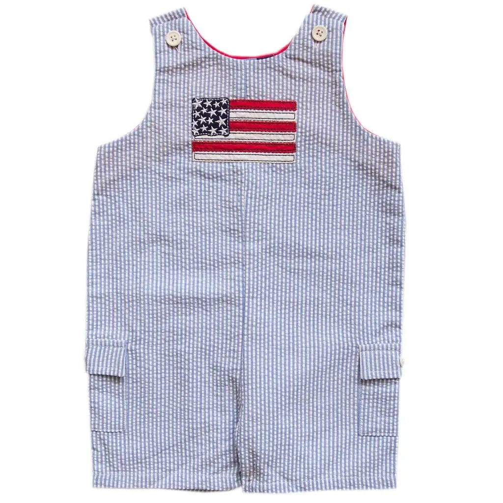 Good Lad Newborn//Infant Boys Green Seersucker Smocked Shortall Set with Animal Appliques