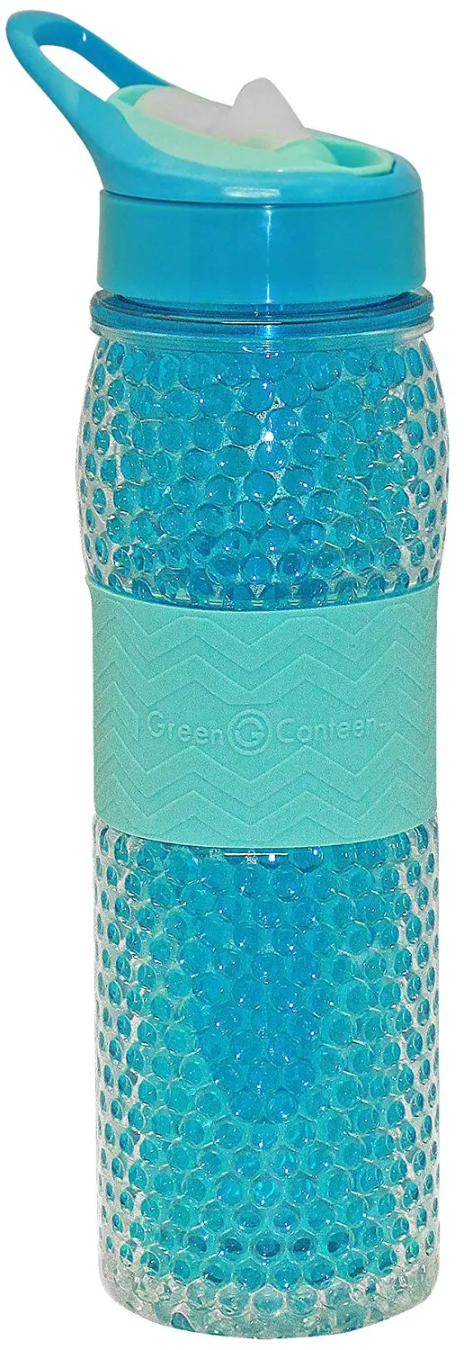 12 oz Green Canteen DWTBGK-400-PAA Double Wall Tritan Plastic Hydration Bottle with Beaded Freeze Gel Sippy Cap and Silicone Band Pink//Aqua