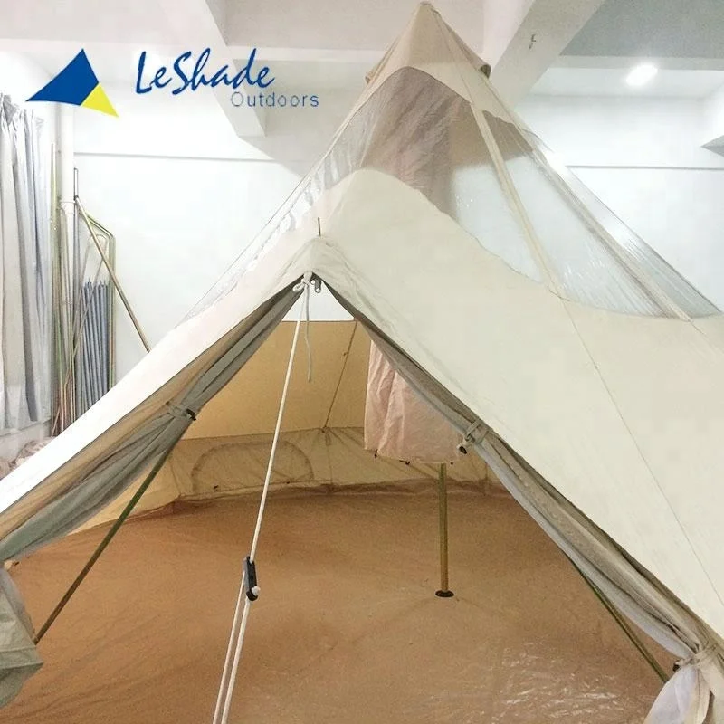 

Outdoor camping cotton canvas family pvc roof 5m bell tent, Beige