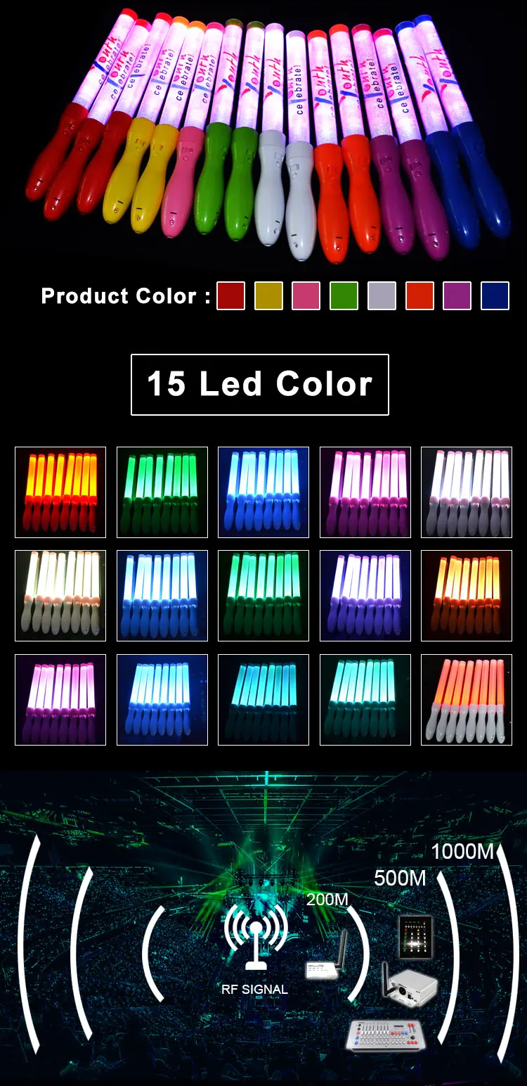 15 Different Colors 8 Zone Control Led Flashing Light Stick,Wireless