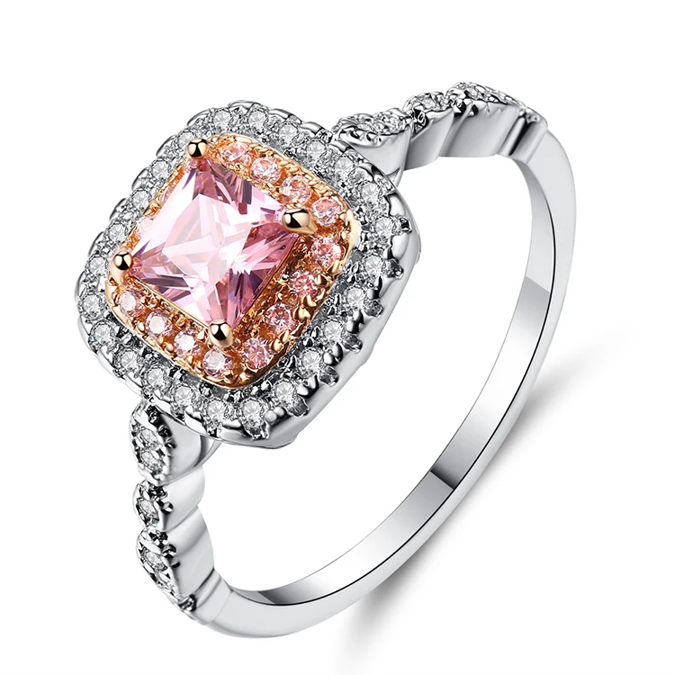 

Romantic Pink Crystal Rings,Silver Square Zircon Wedding Rings For Women,Lovely Cute Elegant Copper Ring (KRG030), As the picture