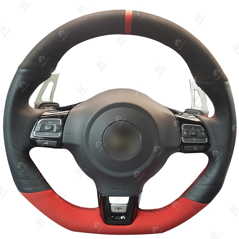 

Hand Sewing Artificial PU Leather Suede Steering Wheel Cover for Volkswagen Golf 6 GTI MK6 VW Polo GTI Scirocco R CC R-Line