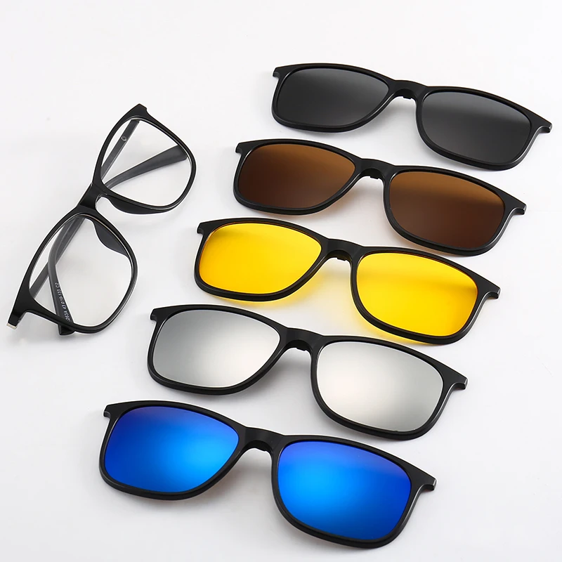 

Polarized Sunglasses Magnetic Clip 1 Optical Frame 5 Lenses Spring HInge Men Women Glasses