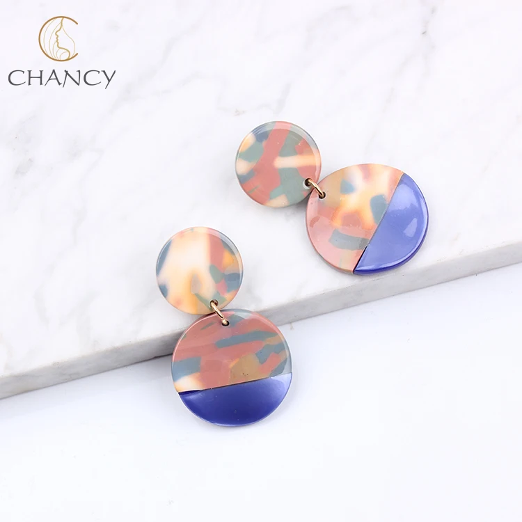 Fashion unique small round pendant mix color acrylic earrings for women