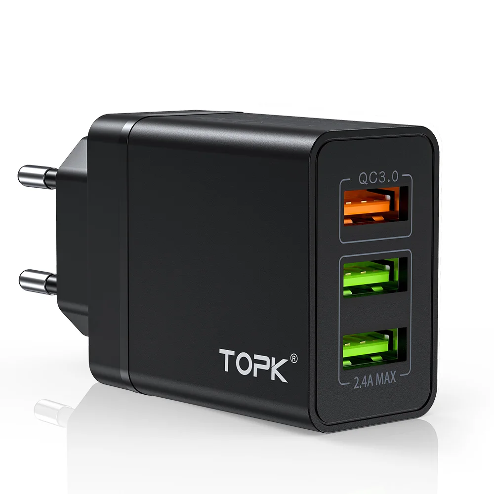 

TOPK B348Q 30W 3A Fast Charging Portable Mobile Phone USB Wall Charger, Black/white