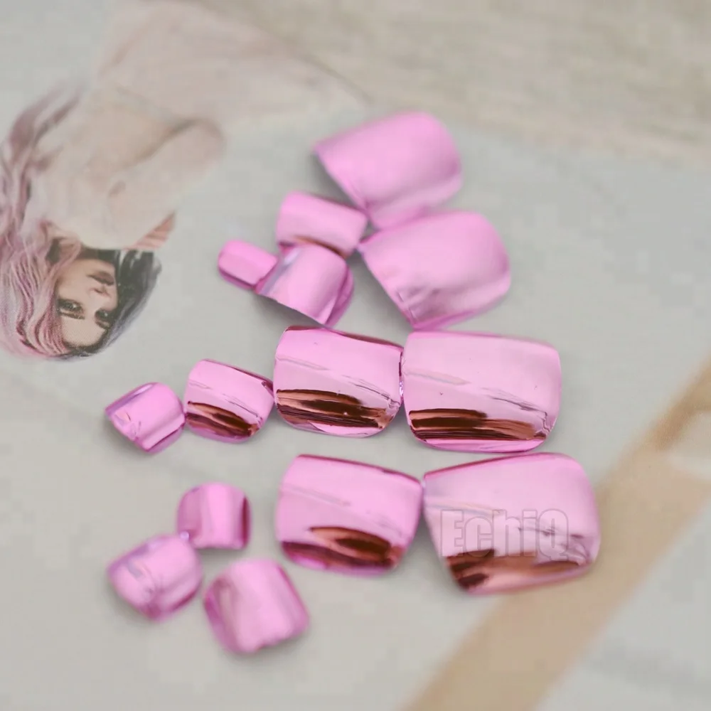 

Rose Red False ToesNails Pink Mirror Shiny Acrylic Toes Nail Tips Decoration 24pcs/kit N14