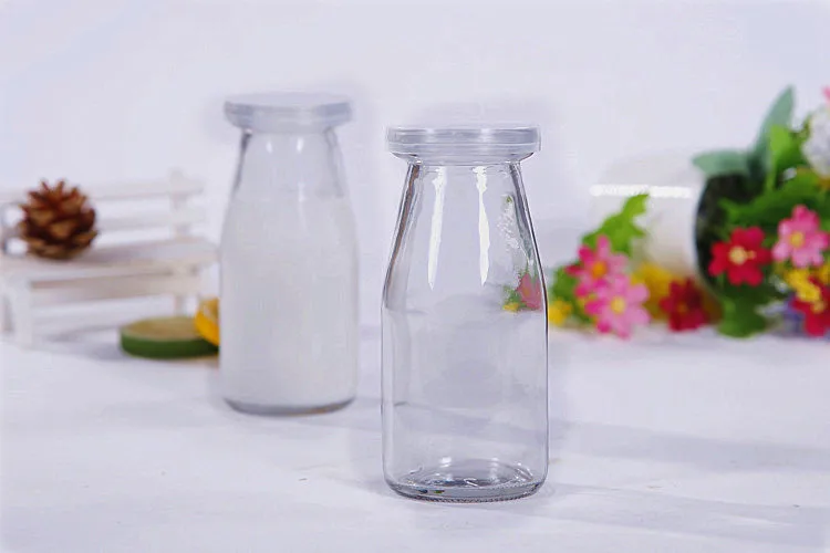 200ml Food grade clear milk bottle yogurt glass bottle with plastic cap