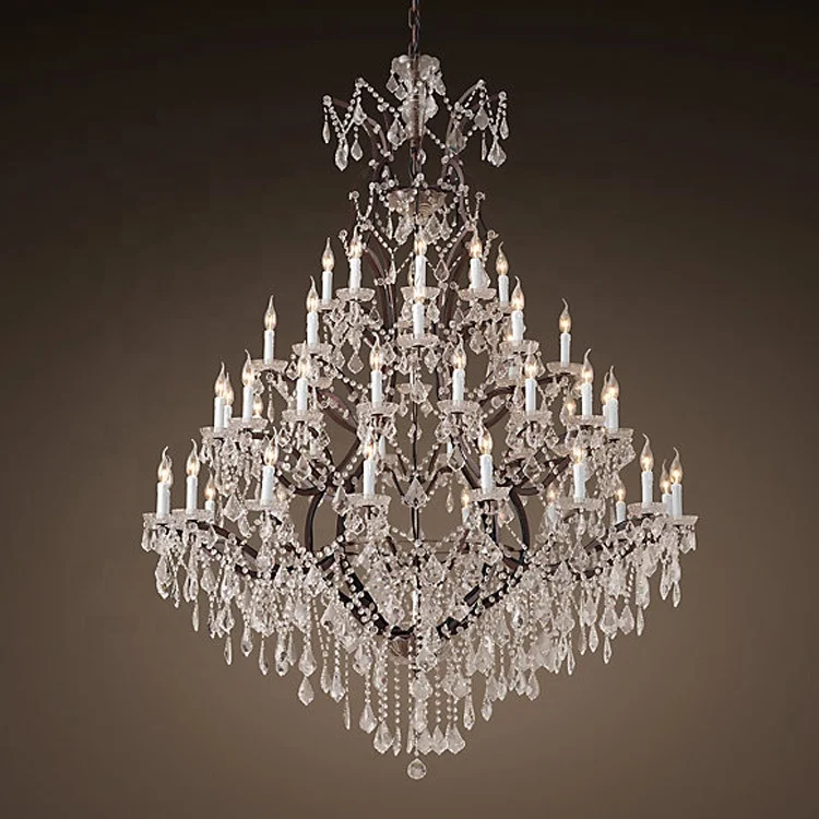 

Luxury Restaurant Cristal Light 19Th C Rococo Iron Round Crystal Chandeliers 60" Ceiling Living Room Hotel Chandelier CZ2519/49, Matt black & rustic