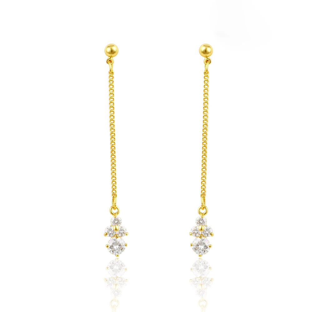 

xuping jewelry 24 k gold fashion zircon long wedding women silk thread earings