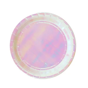 200pcs(8pcs*25bags) Disposable Tableware sets paper Plates Iridescent Wedding Birthday party rainbow Dish Eco-friendly