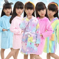 

Hot Selling Promotional Plush Soft Flannel Hooded Unicorn Bathrobe Kids Unicorn pijama